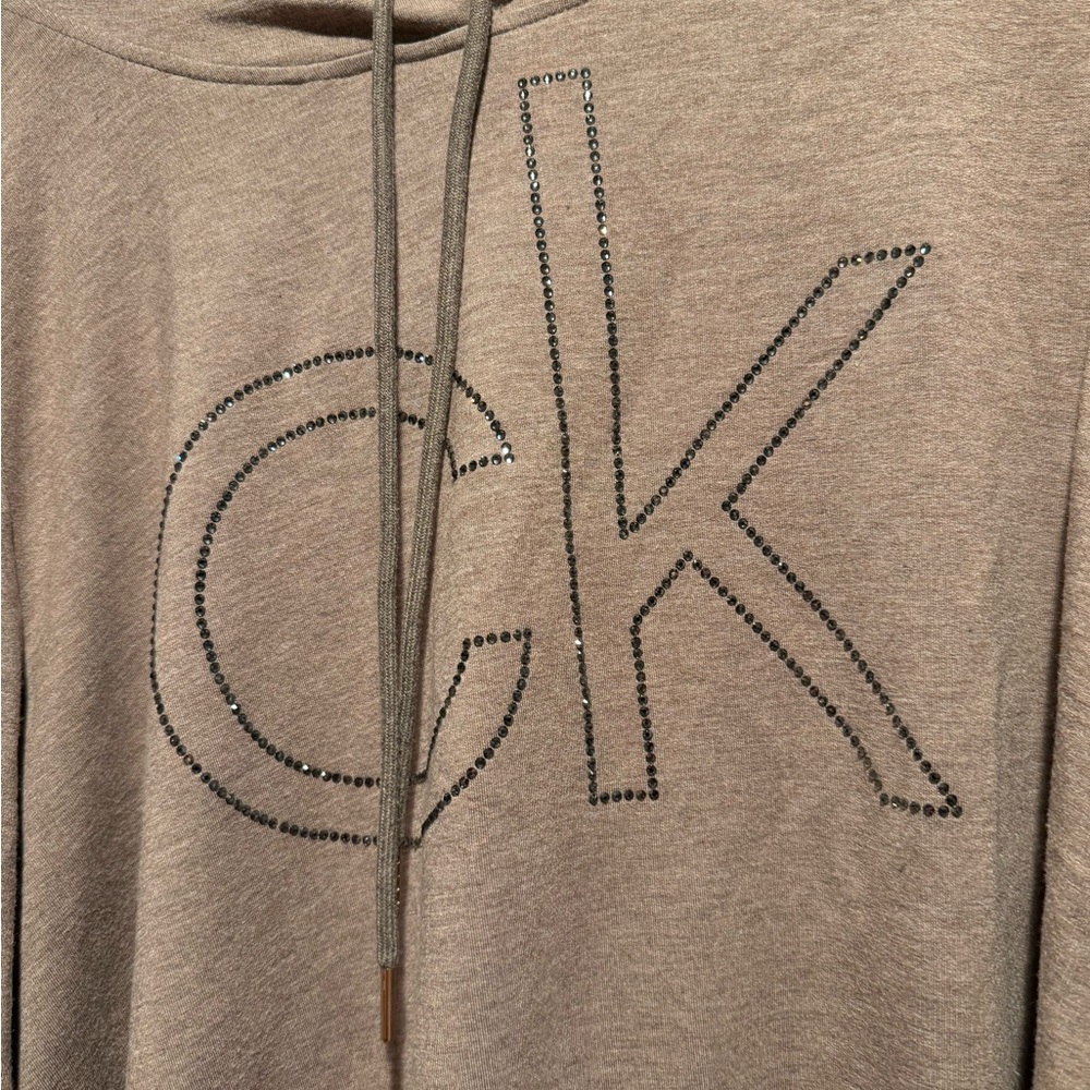 Calvin Klein Brown Hoodie with Rhinestone CK Logo